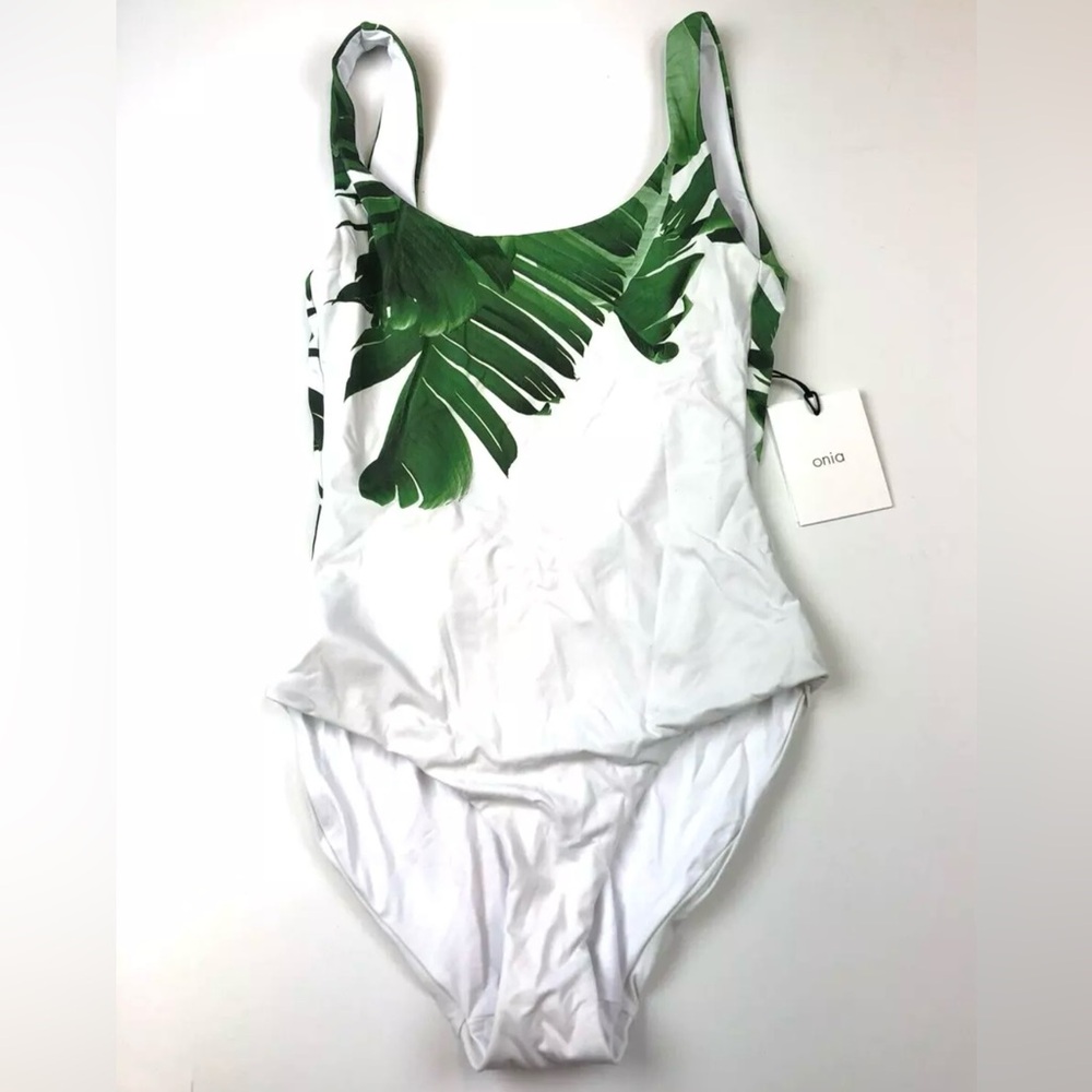 Onia White One-Piece Swimsuit with Green Leaf Print